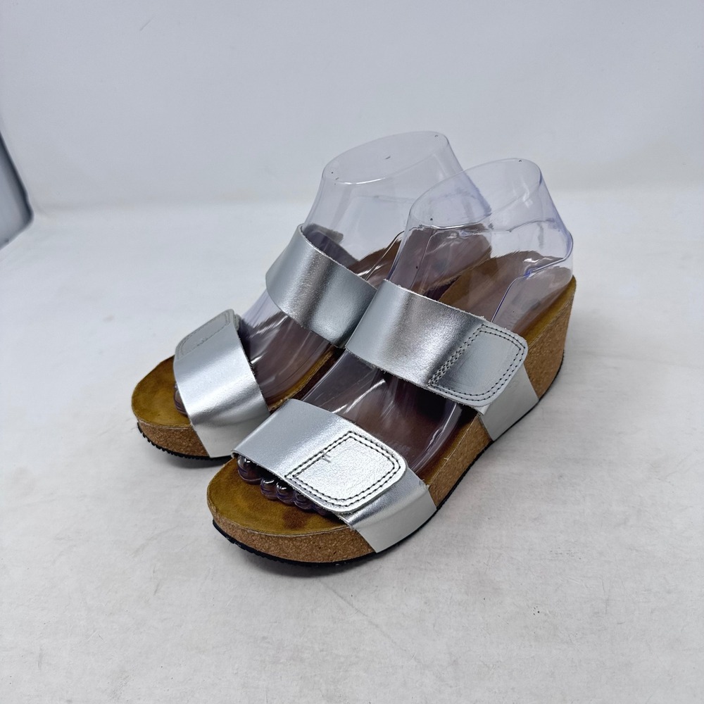 Eric Michael Wedge Sandals Silver 37 Metallic Cork Platform Boho Comfort